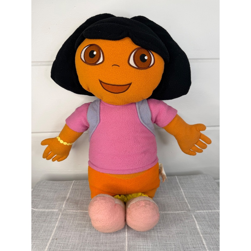 VTG Dora The Explorer Pillow Doll 25" Y2K Kids Plush with Backpack & Map